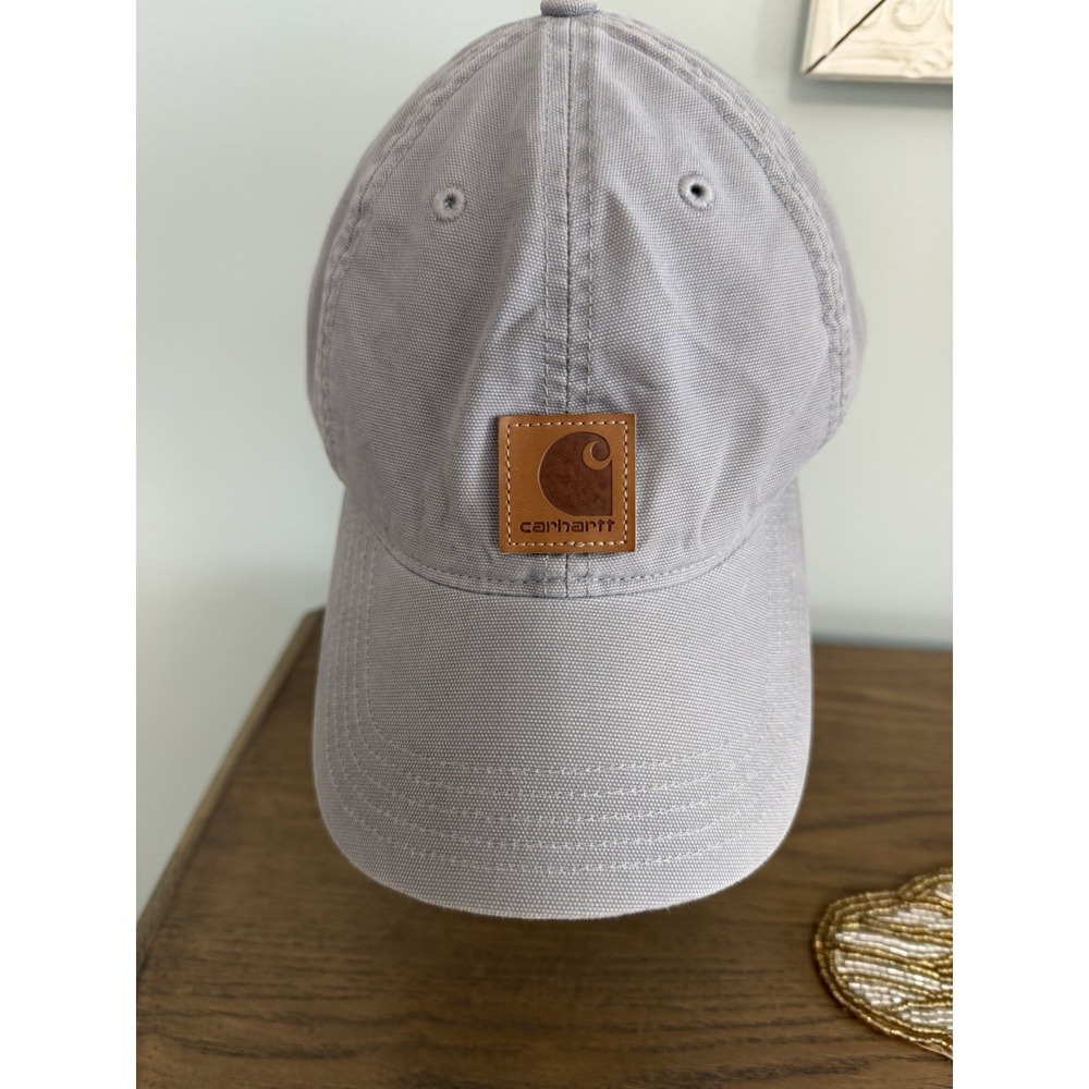 Carhartt Gray Canvas Logo Strapback Hat Workwear Streetwear Dad Cap‎ OSFA